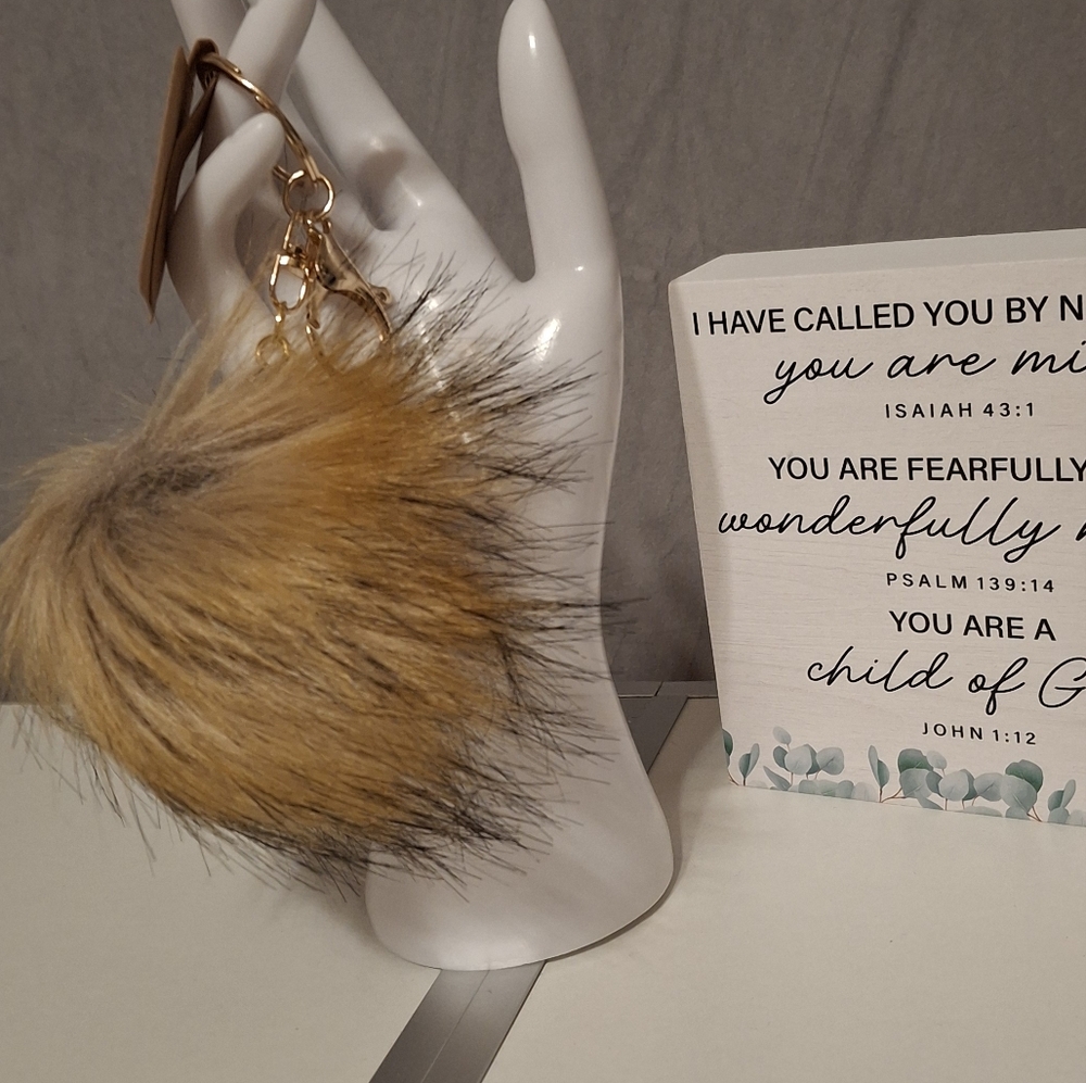 Keyring bag charm Handmade Fuzzy keyring bag charm Tan